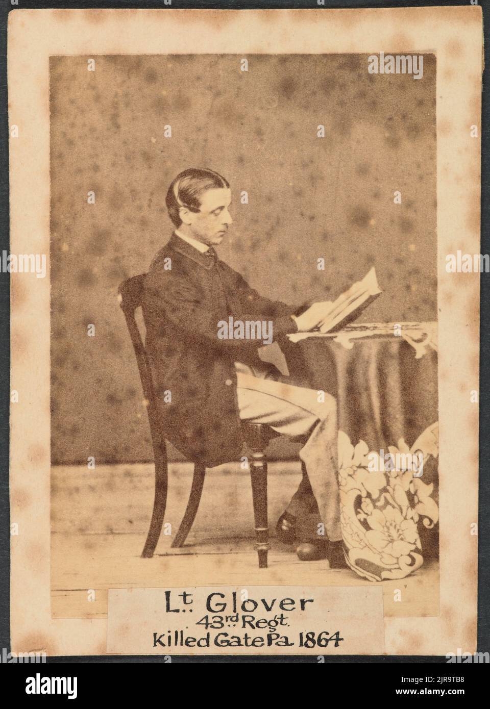 Lieutenant Glover, 43. Reg. Getötete Pforte Pa 1864, um 1860, Hersteller unbekannt. Stockfoto