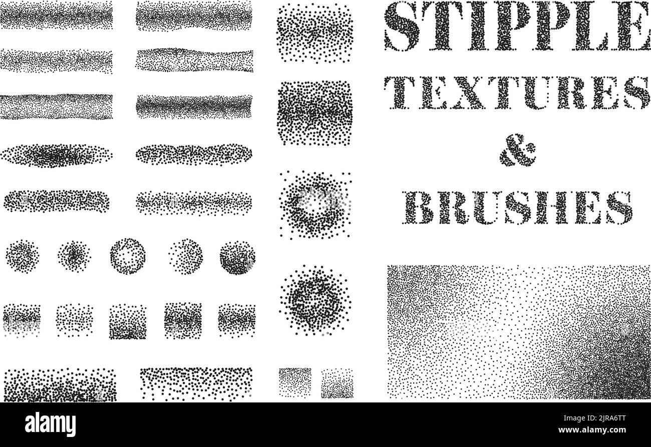 Stipple Pinsel und Texturen Sammlung, Vektor-Illustration Stock Vektor