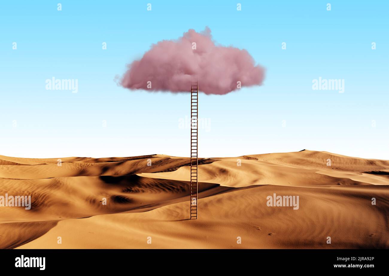 Leiter führt zur Wolke auf blauem Himmel Hintergrund Stockfoto