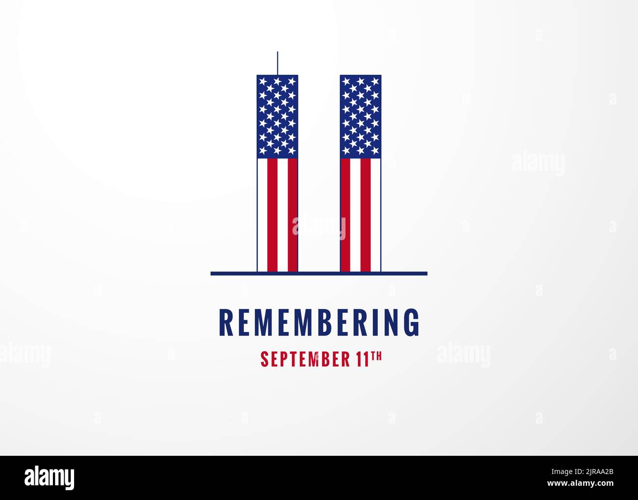 Erinnern Patriot Tag 9,11, Wir werden nie vergessen. Vektor-Illustration der Zwillingstürme, die die Zahl elf darstellen. US-Poster Stock Vektor