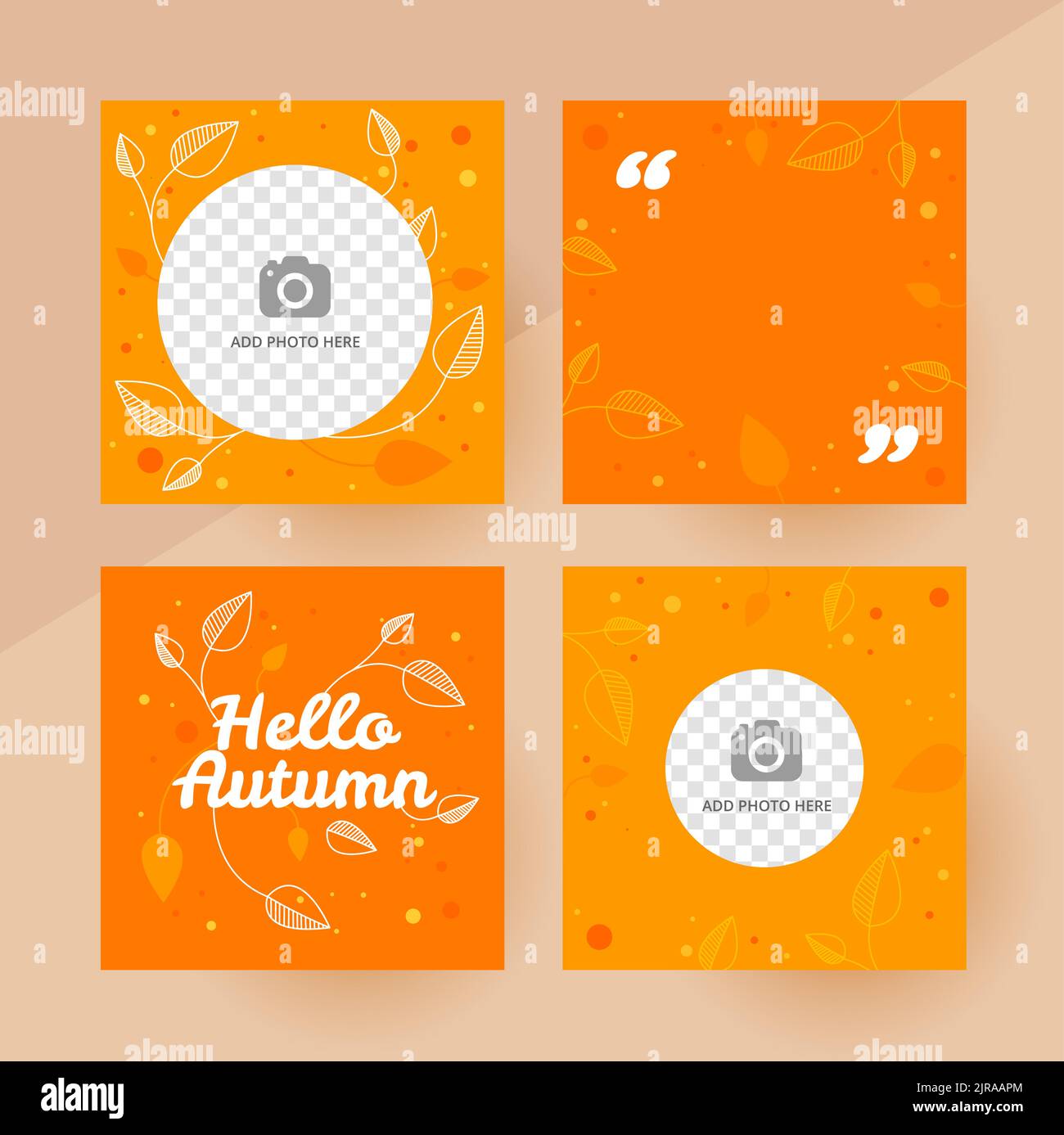 Social Media Hello Herbstpost-Vorlage, editierbare Social-Media-Vorlage. Hintergrund für Social Media Sommer Design Vektor. Vorlage für horizontale Pfosten. Vektorgrafik. Orangefarbenes Blattdesign. Stock Vektor