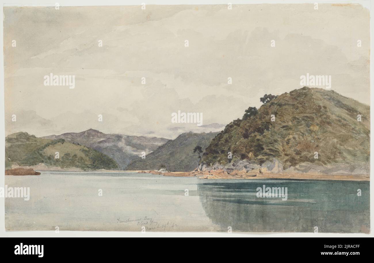 Frenchman's Bay and Blind Bay, 19. März 1862, Neuseeland, von James Richmond. Geschenk von EA Atkinson, 1935, im Namen der Tochter des Künstlers, DK Richmond. Stockfoto