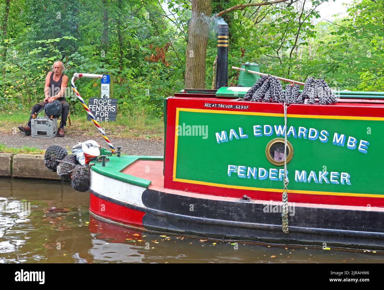 Mal Edwards MBE, Fender Maker, Llangollen-Kanal, North Wales, Großbritannien Stockfoto
