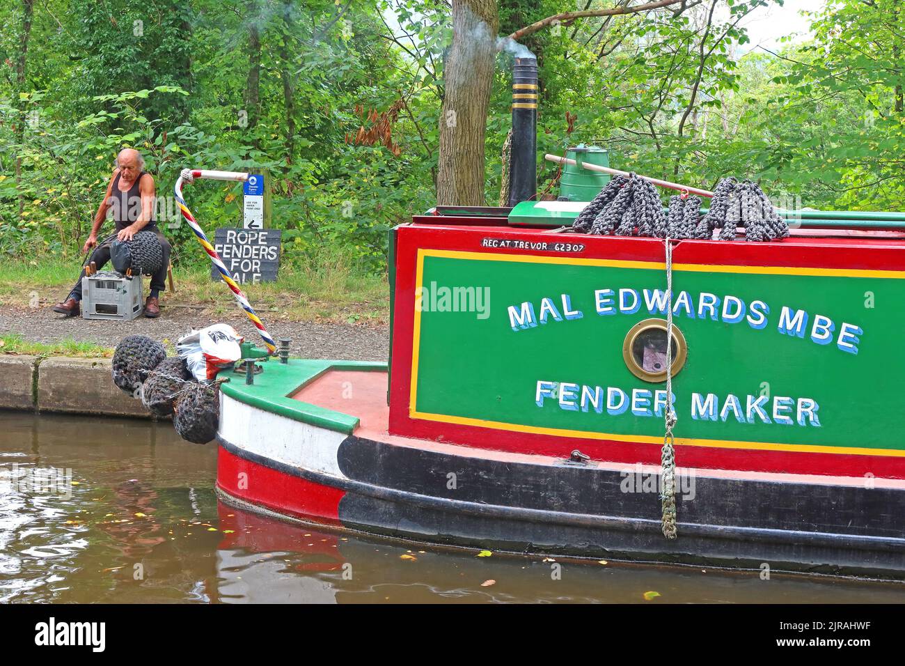 Mal Edwards MBE, Fender Maker, Llangollen-Kanal, North Wales, Großbritannien Stockfoto
