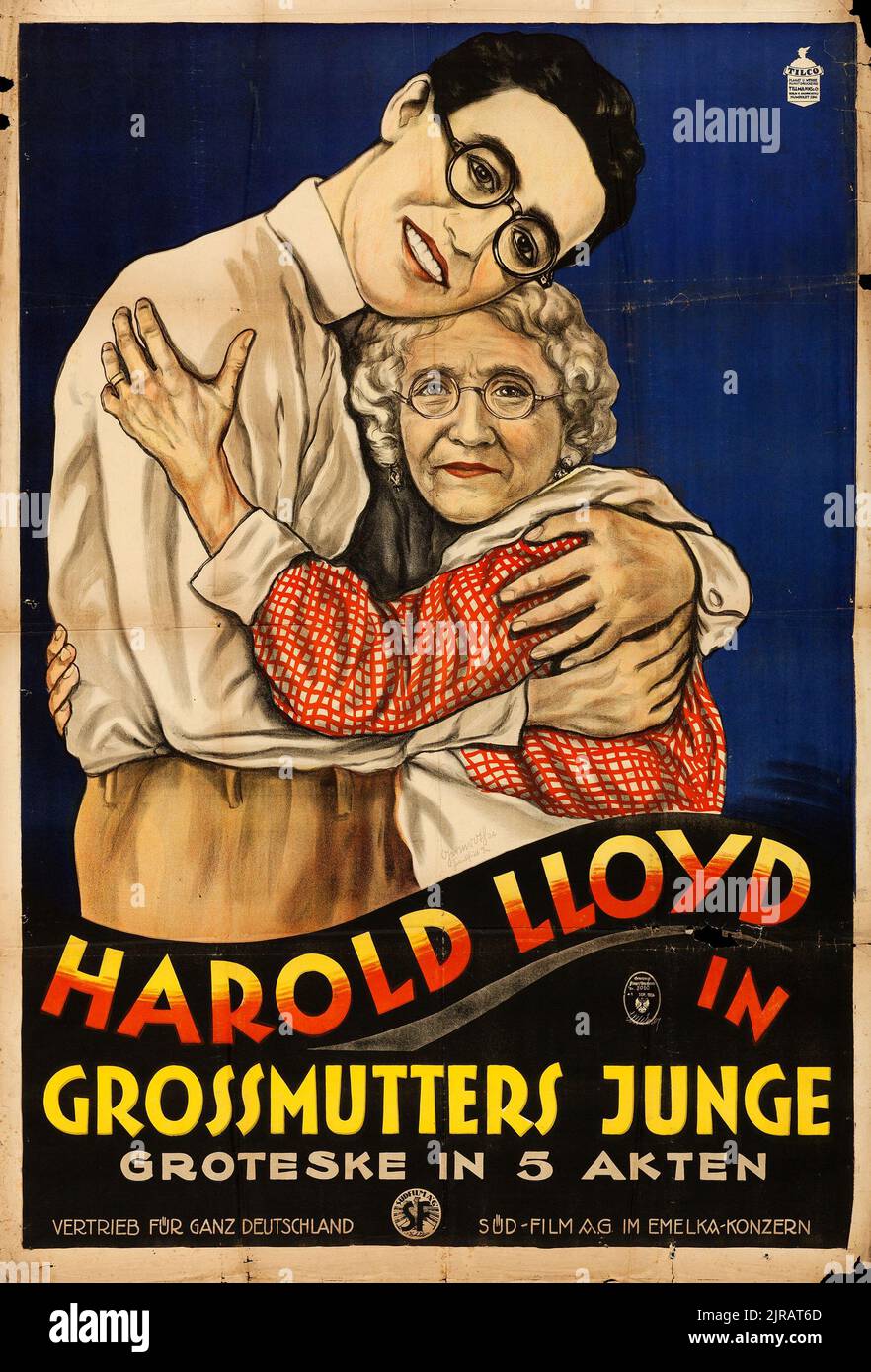 Omas Junge (Grossmutters Junge) feat Harold Lloyd (Sud-Film A.G., 1924). Klassisches Deutsches Filmposter. Stockfoto