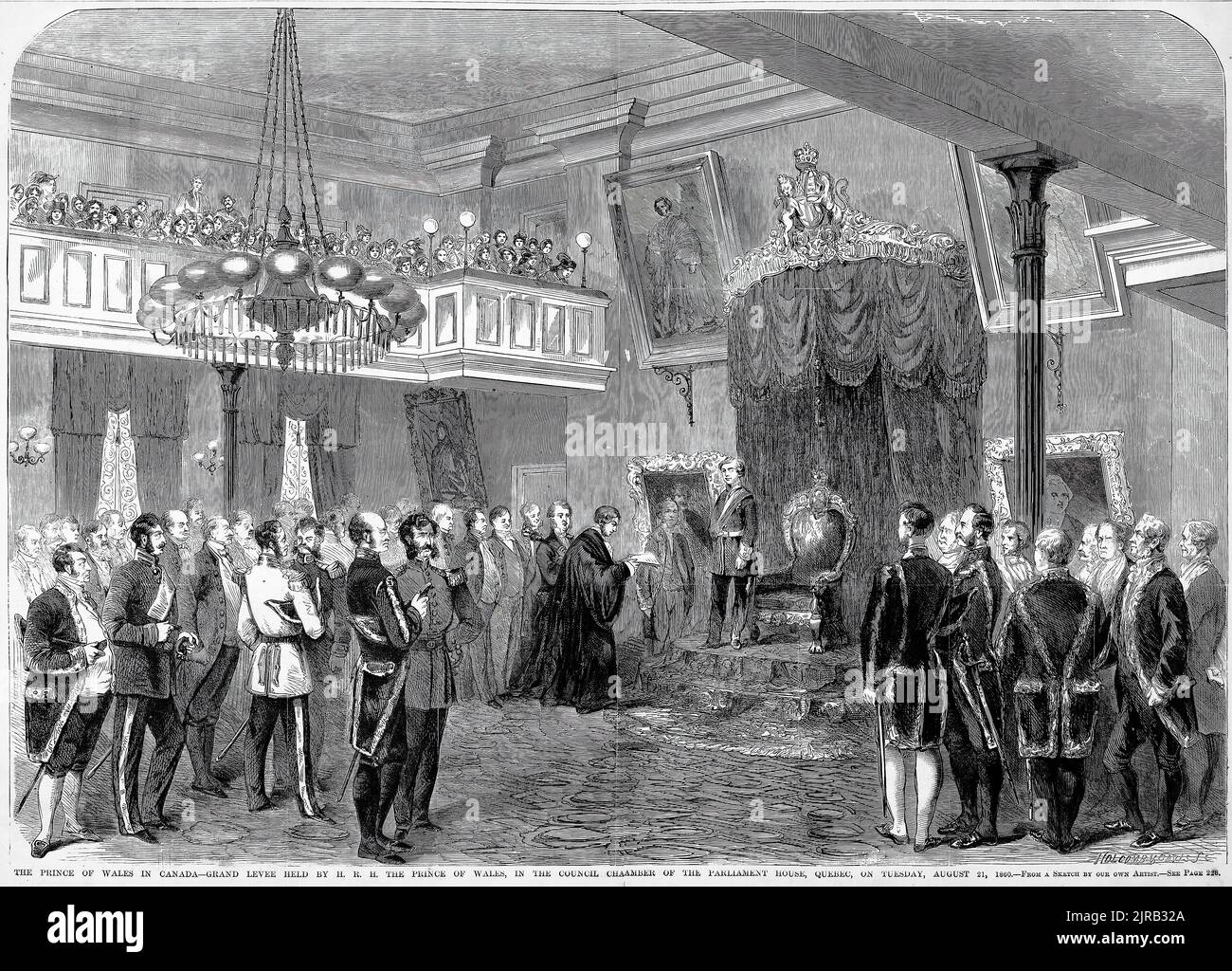 Der Prinz von Wales in Kanada - Großdeich gehalten von H. R. H. der Prinz von Wales, in der ratskammer des Parlaments, Quebec, 21.. August 1860. Besuch von Albert Edward, Prinz von Wales (Edward VII), in Kanada. 19. Jahrhundert Illustration aus Frank Leslie's Illustrated Newspaper 19. Jahrhundert Illustration aus Frank Leslie's Illustrated Newspaper Stockfoto