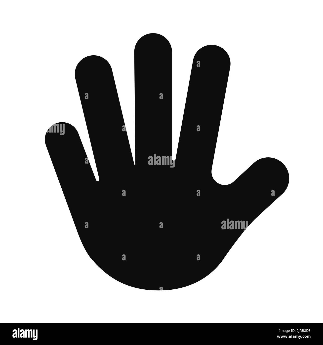 Öffnen Sie die ausgestreckte Hand, und zeigen Sie fünf Finger, die zur Begrüßung oder Stoppgeste ausgestreckt sind. Vektorgrafik. Stock Vektor