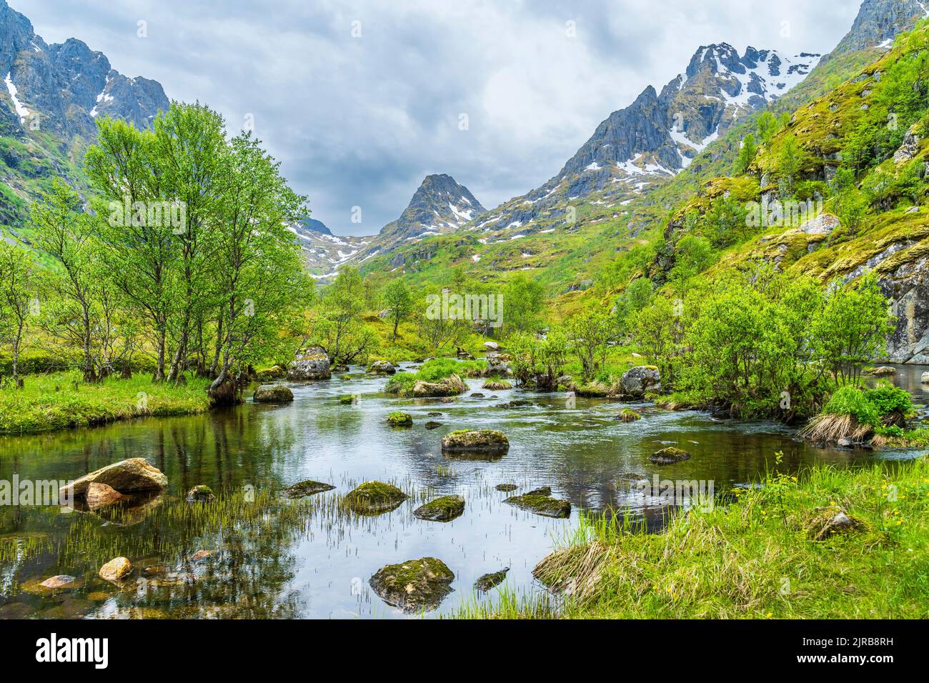 Norwegen, Nordland, Nusfjord, Hadselfjord auf der Insel Austvagoya Stockfoto