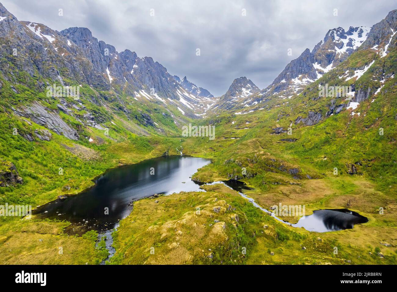 Norwegen, Nordland, Drohne Blick auf das Tal auf der Insel Austvagoya Stockfoto