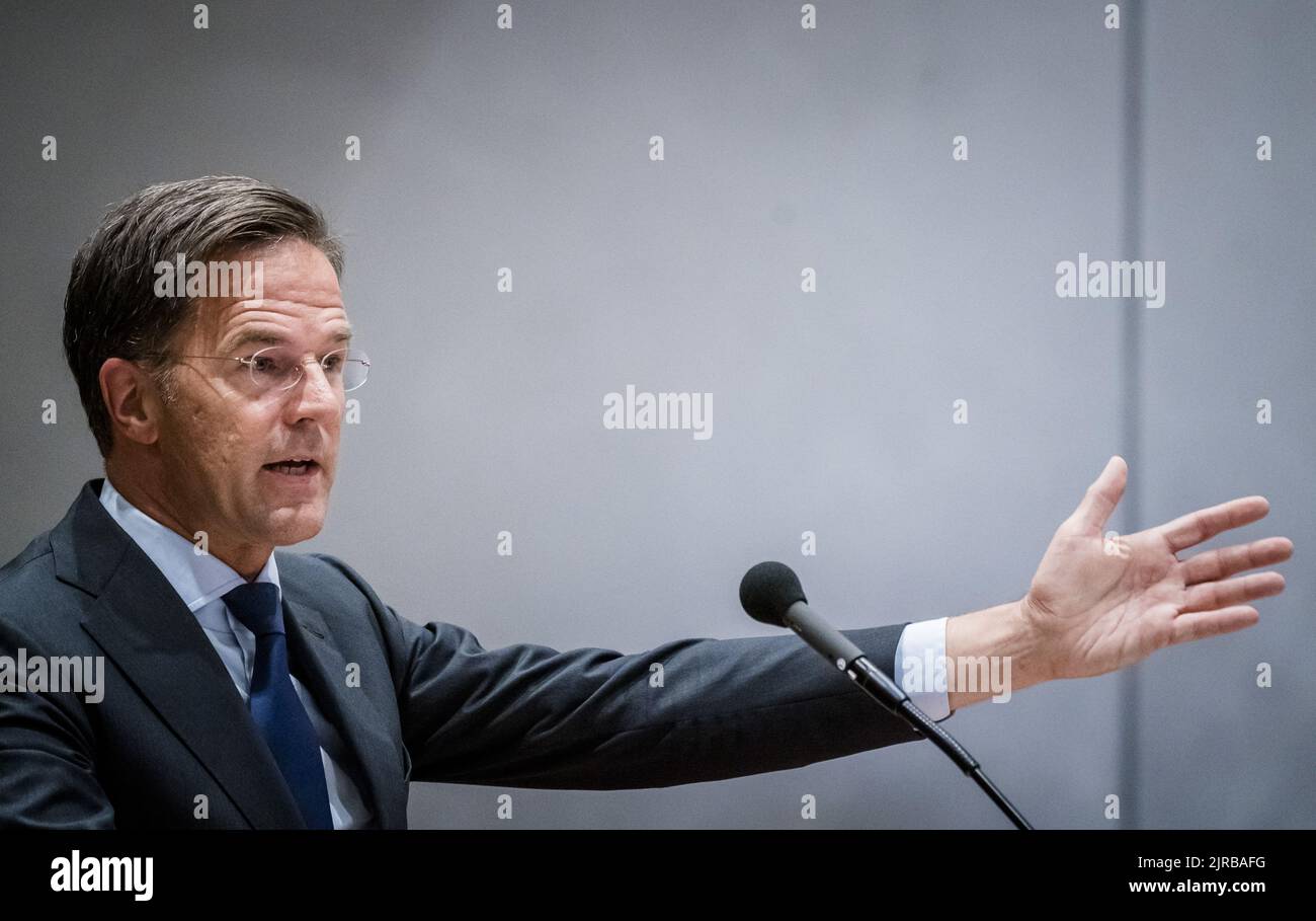 2022-08-23 17:05:32 DEN HAAG - (VLNR) Premierminister Mark Rutte während der Debatte über die Stickstoffpolitik. Es gab große Irritation im Kabinett und in der Koalition, weil der CDA-Führer und stellvertretende Premierminister Wopke Hoekstra in einem Interview in der AD sagte, dass er die Politik möglicherweise anpassen wolle. ANP BART MAAT niederlande Out - belgien Out Stockfoto