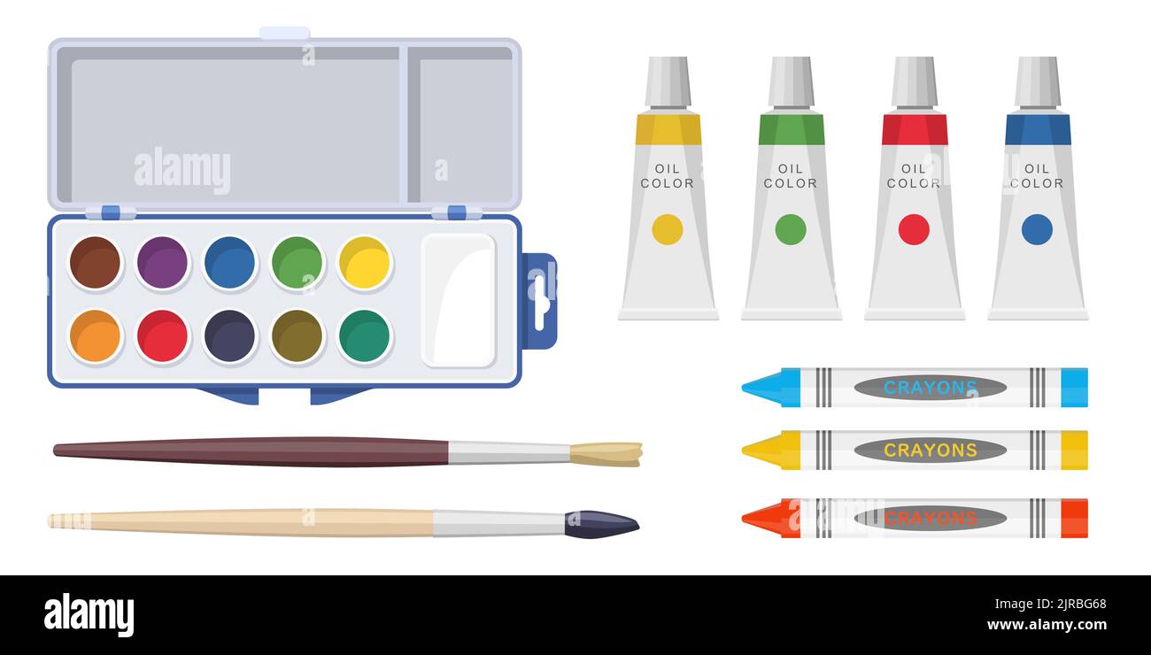Sammlung Satz von Zeichnung Schreibwaren Aquarell Pigment Maler Pastell Stock Vektor