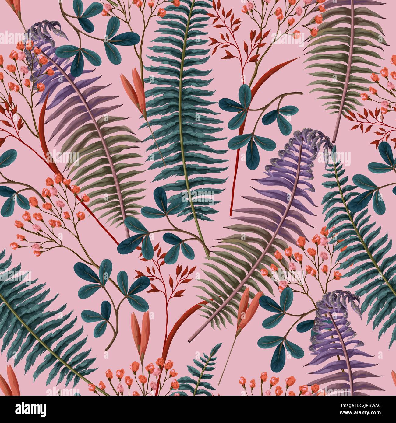 Botanisches Nahtloses Muster mit Farnen. Vektor. Stock Vektor