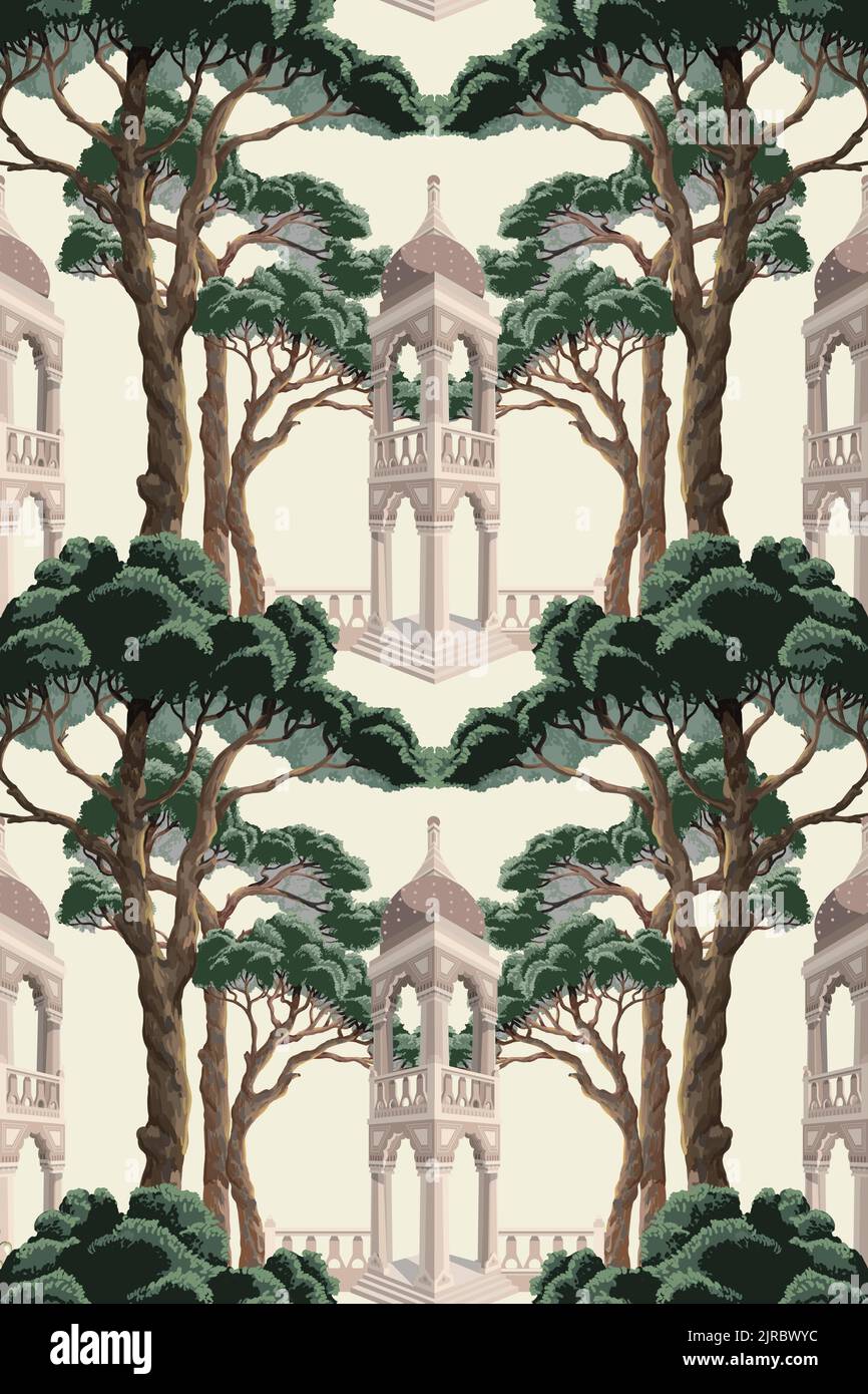 Nahtloses Muster mit Bäumen und Nische. Innendruck Stock Vektor