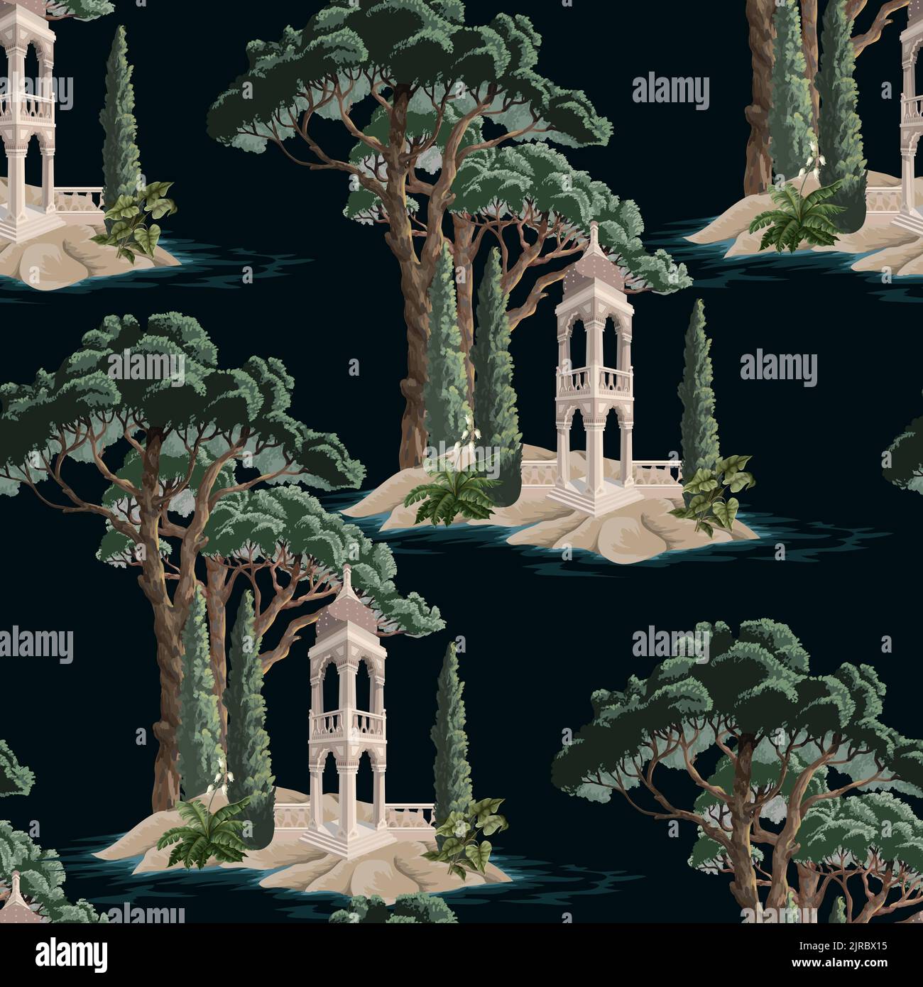 Nahtloses Muster mit Bäumen und Nische. Innendruck Stock Vektor