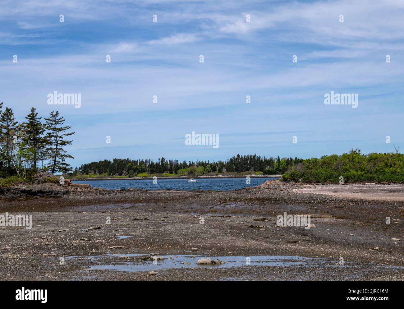 23.Mai 2022. 8:40 Uhr. Blick von Barnes Island, Maine. Stockfoto