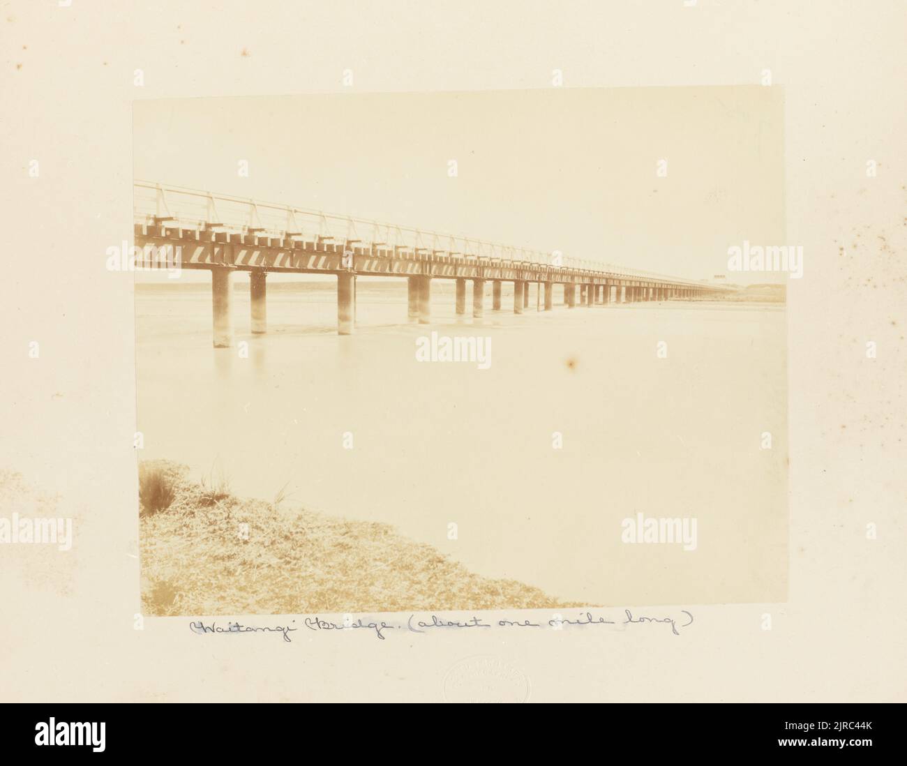 Waitangi Bridge [About One Mile Long] aus dem Album: Neuseeländisches Album, um 1880, Dunedin, von Burton Brothers. Stockfoto