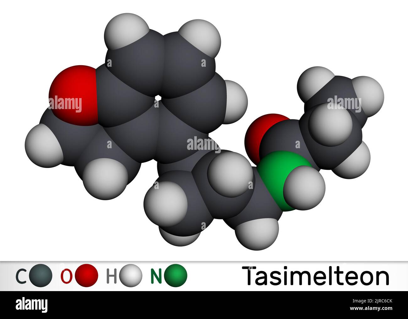 Tasimelteon-Molekül. Es ist Schlafstörungen Medikamente. Molekularmodell. 3D Rendern. Abbildung Stockfoto