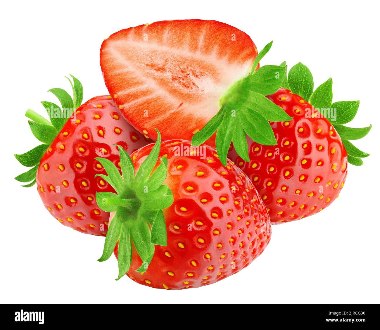 Erdbeere isoliert auf weißem Hintergrund, Schnittpfad, volle Schärfentiefe Stockfoto