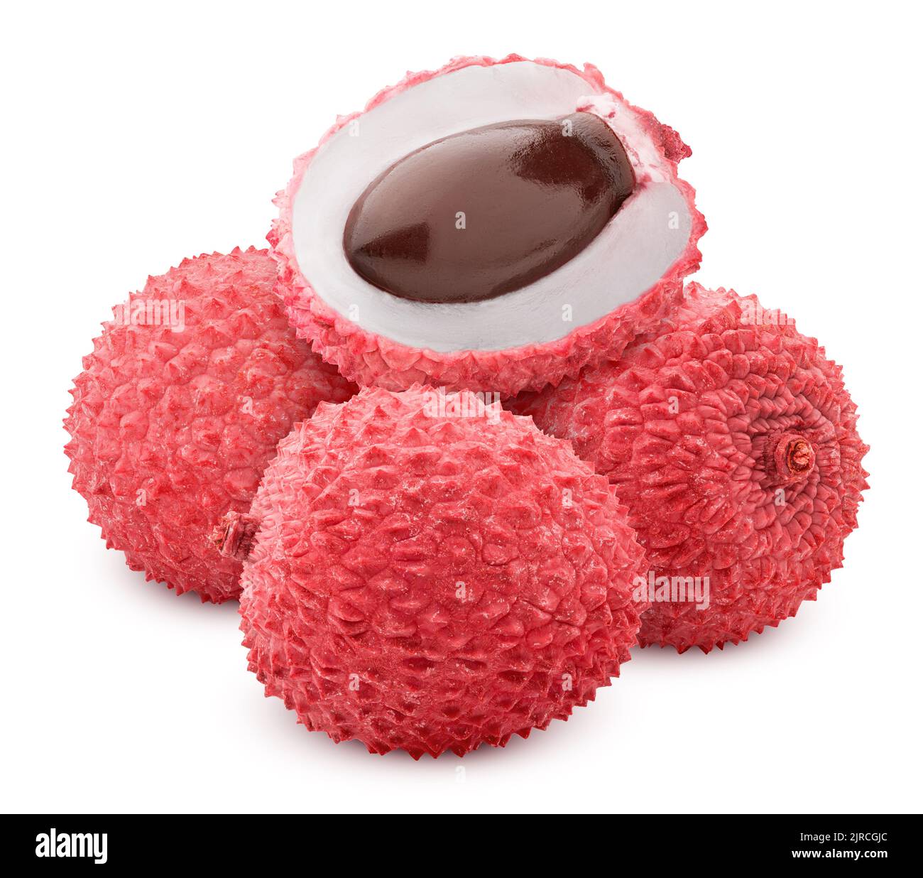 Lychee, Freisteller, auf weißem Hintergrund, volle Tiefenschärfe Stockfoto