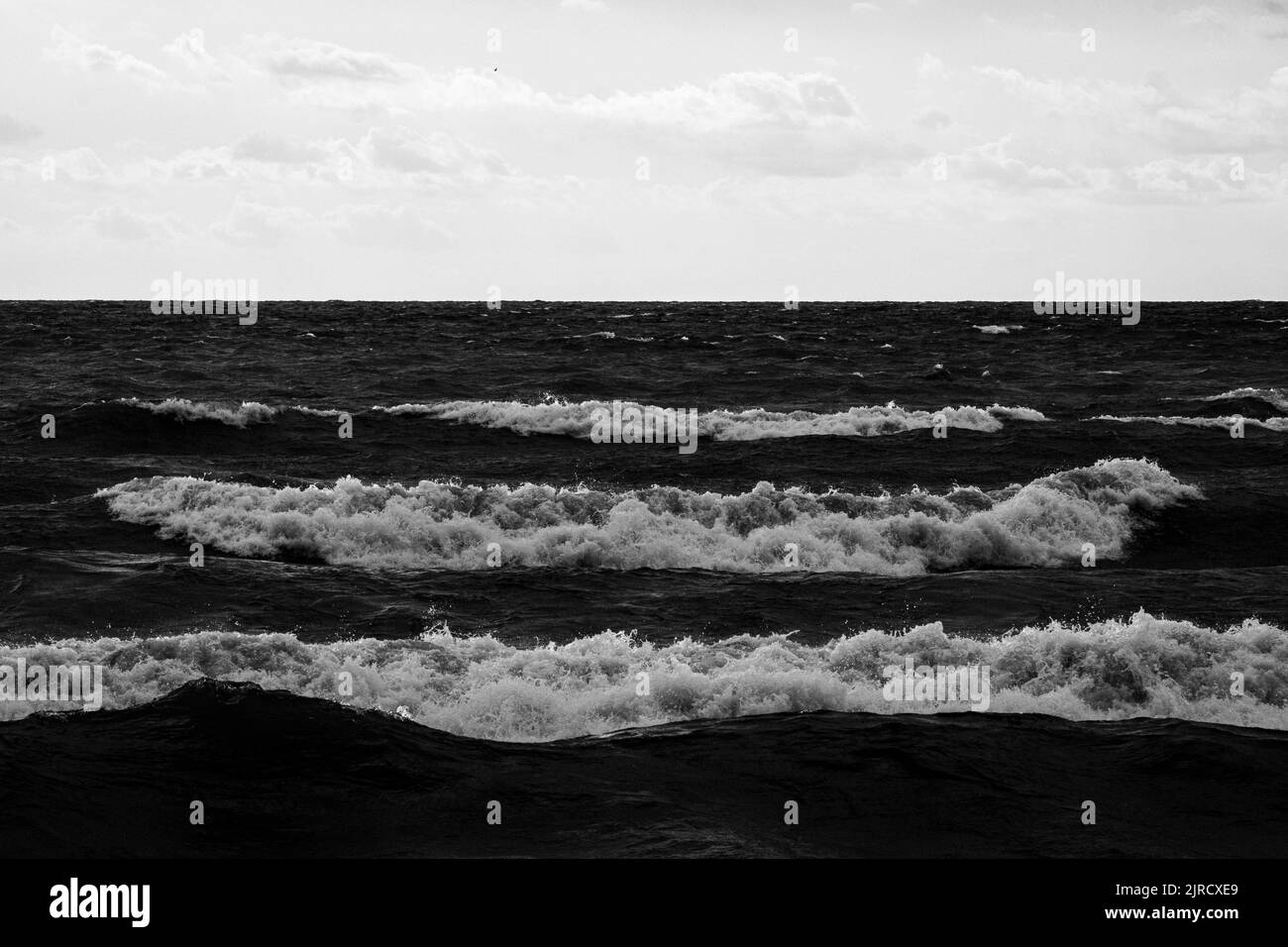 Eine Graustufenaufnahme von wunderschönen Meereswellen - ideal für Hintergründe Stockfoto