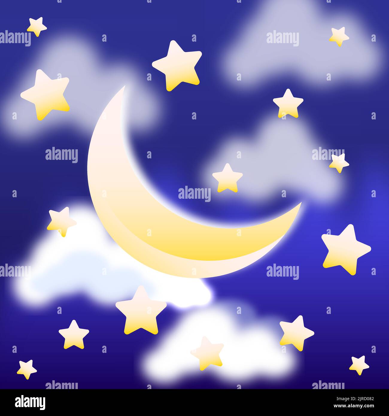 Mond Nacht Himmel Hintergrund mit Sternen und gelb getönten Wolken Vektorbild Stock Vektor