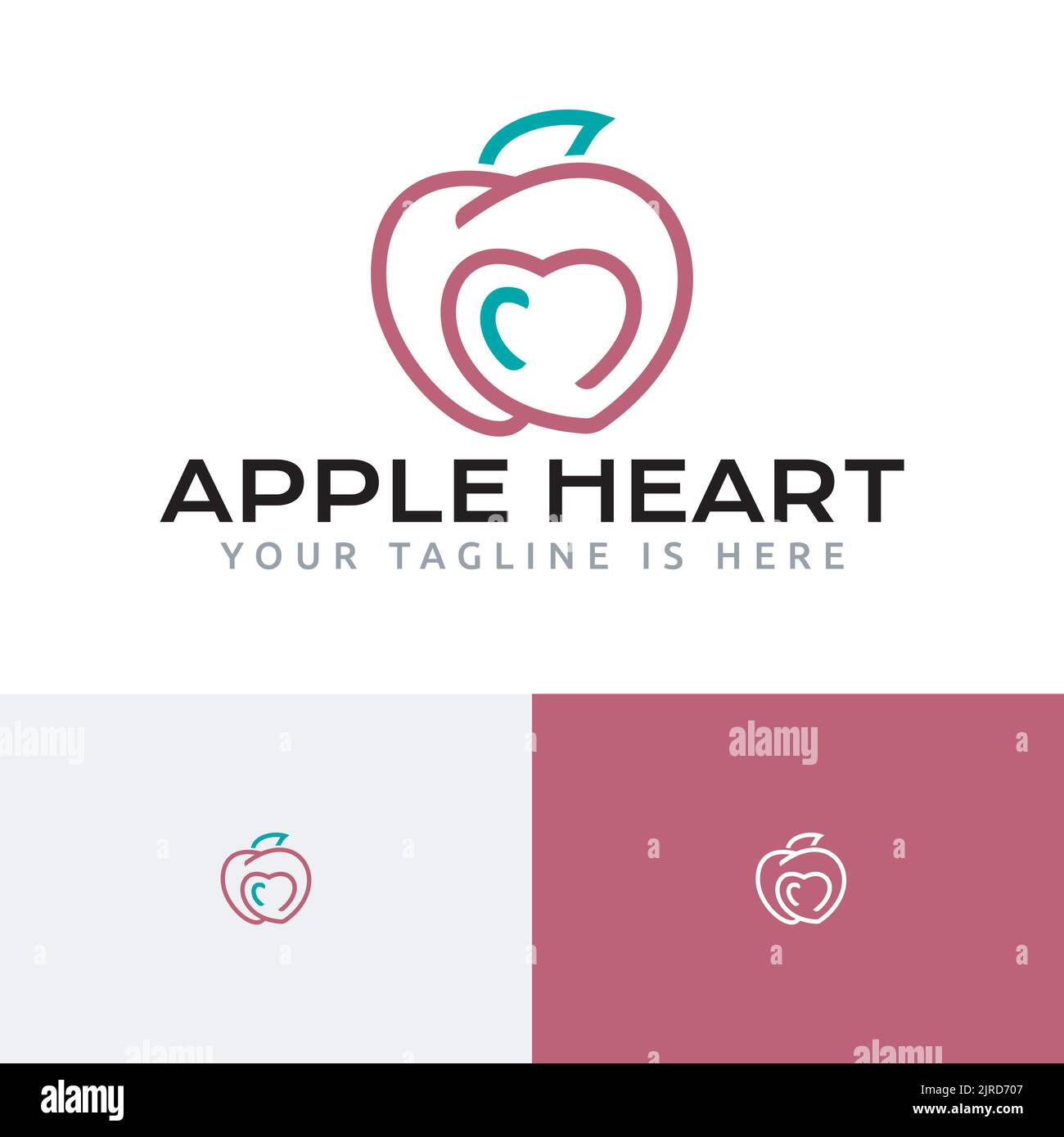 Apple Love Heart Fruit Healthy Food Line Logo Stock Vektor
