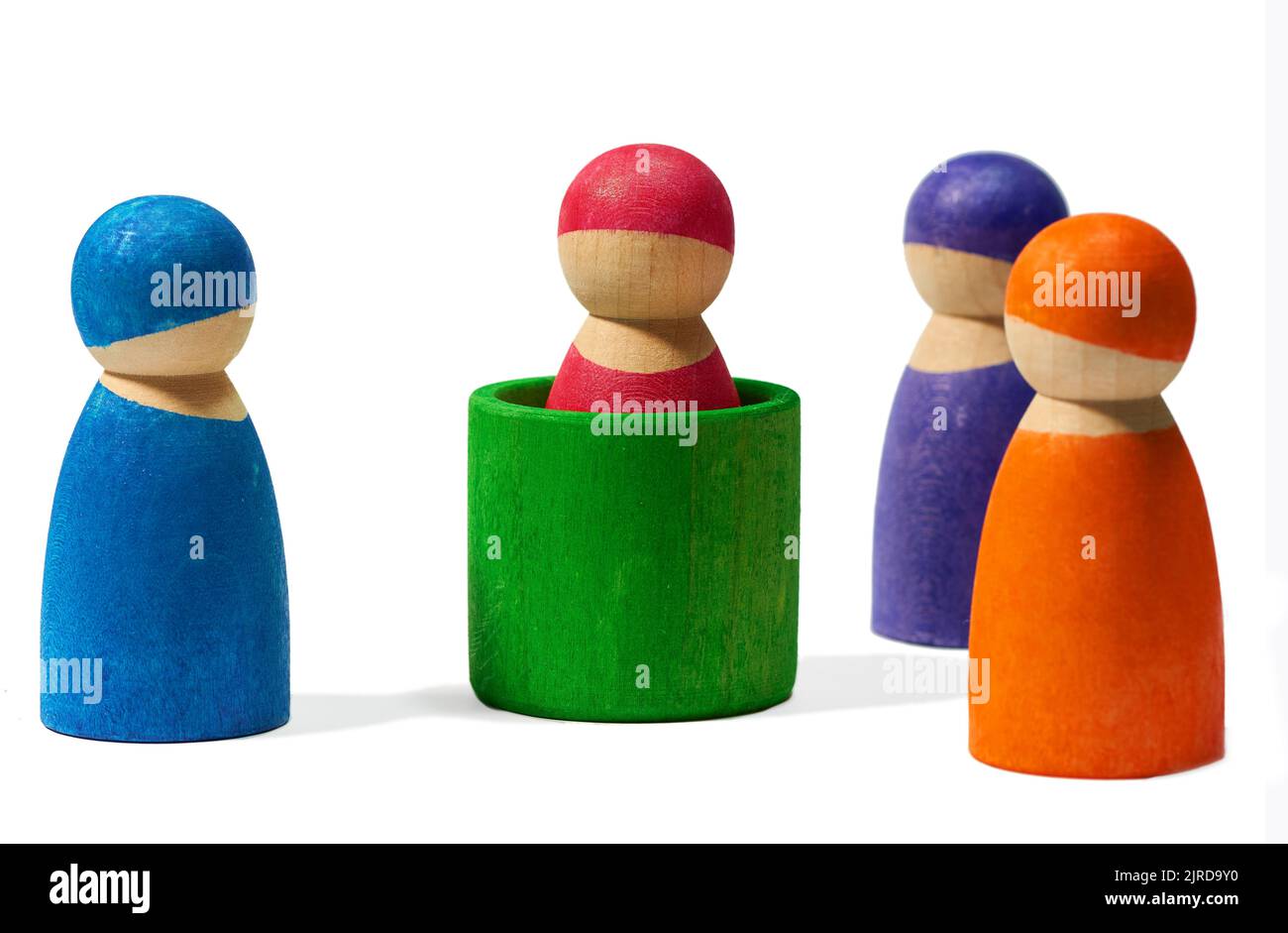 Menschen aller Art. Eine Serie von symbolischen Bildern von Holzmenschen. Stockfoto