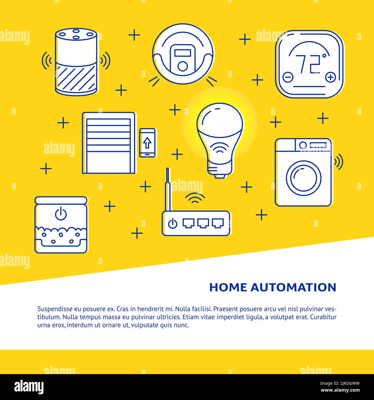 Home Automation Concept Banner im Linienstil. Smart-Things-Symbole. Plakat zum Internet der Dinge mit Platz für Text. Vektorgrafik. Stock Vektor