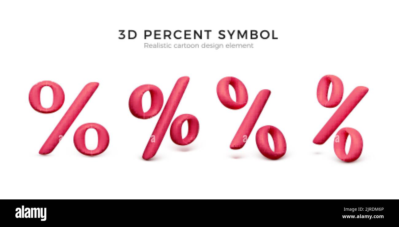 Satz des roten Prozentsymbols. Rendering von 3D Prozentzeichen in roter Farbe. Design-Element für Business-Objekte. Vektordarstellung auf weißem Hintergrund isoliert Stock Vektor