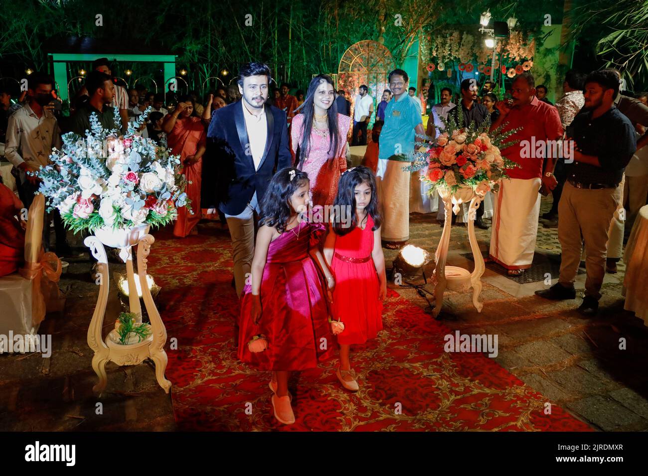 Hochzeitsempfang im Garten des All Seasons DÕFort Hotels in Tangassery, Kerala, Indien Stockfoto