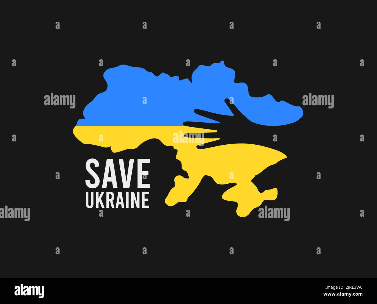 Ukraine Konturkarte mit schwarzer Hand innen. Save Ukraine Vektor-Illustration für Post, Druck, Banner und Logo Stock Vektor