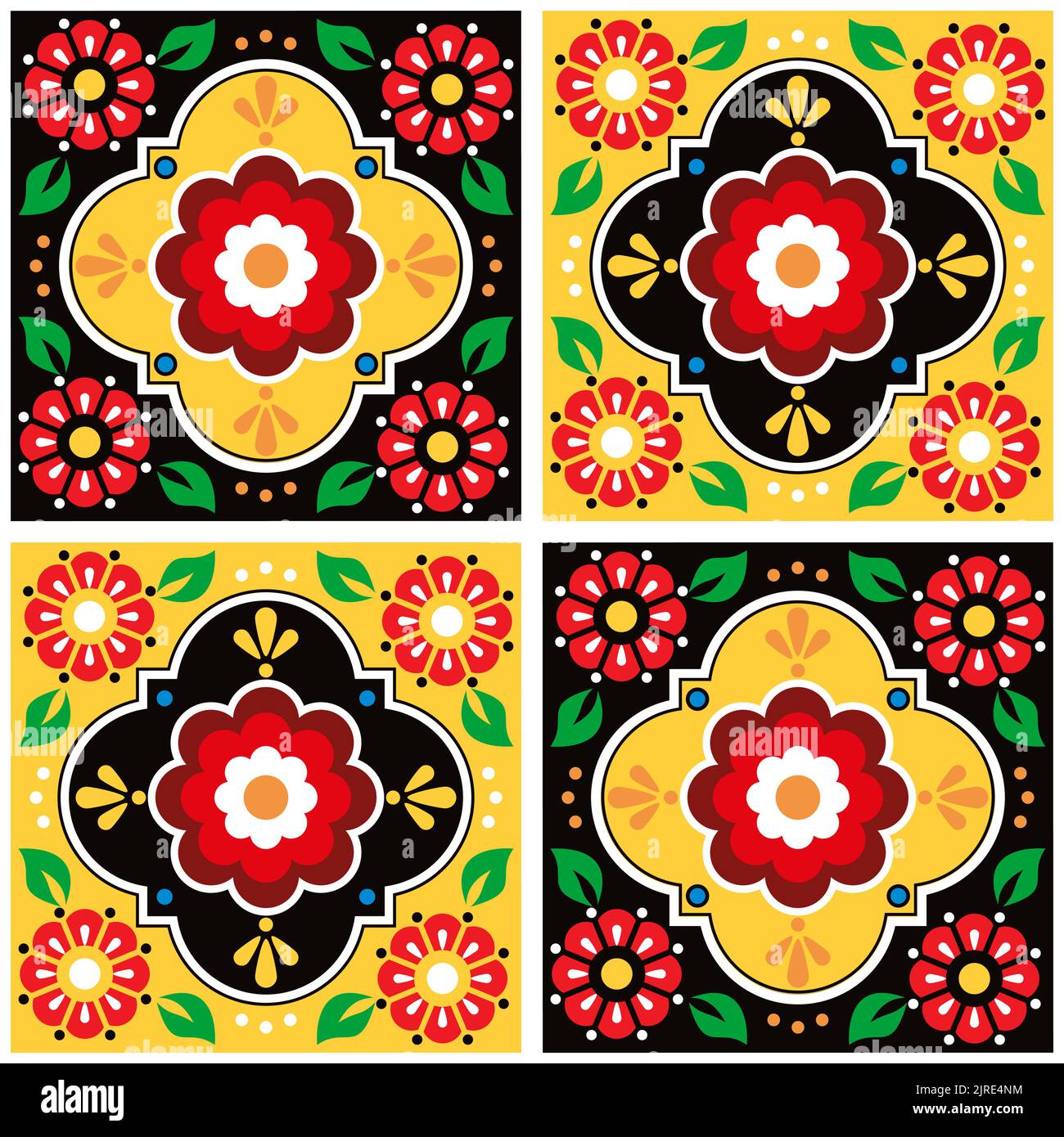 Vektor Nahtloses Fliesenmuster - Mexikanischer talavera Stil mit Blumen und Wirbeln perfekt für Wohnkultur, Textilien oder Stoffdruck Stock Vektor