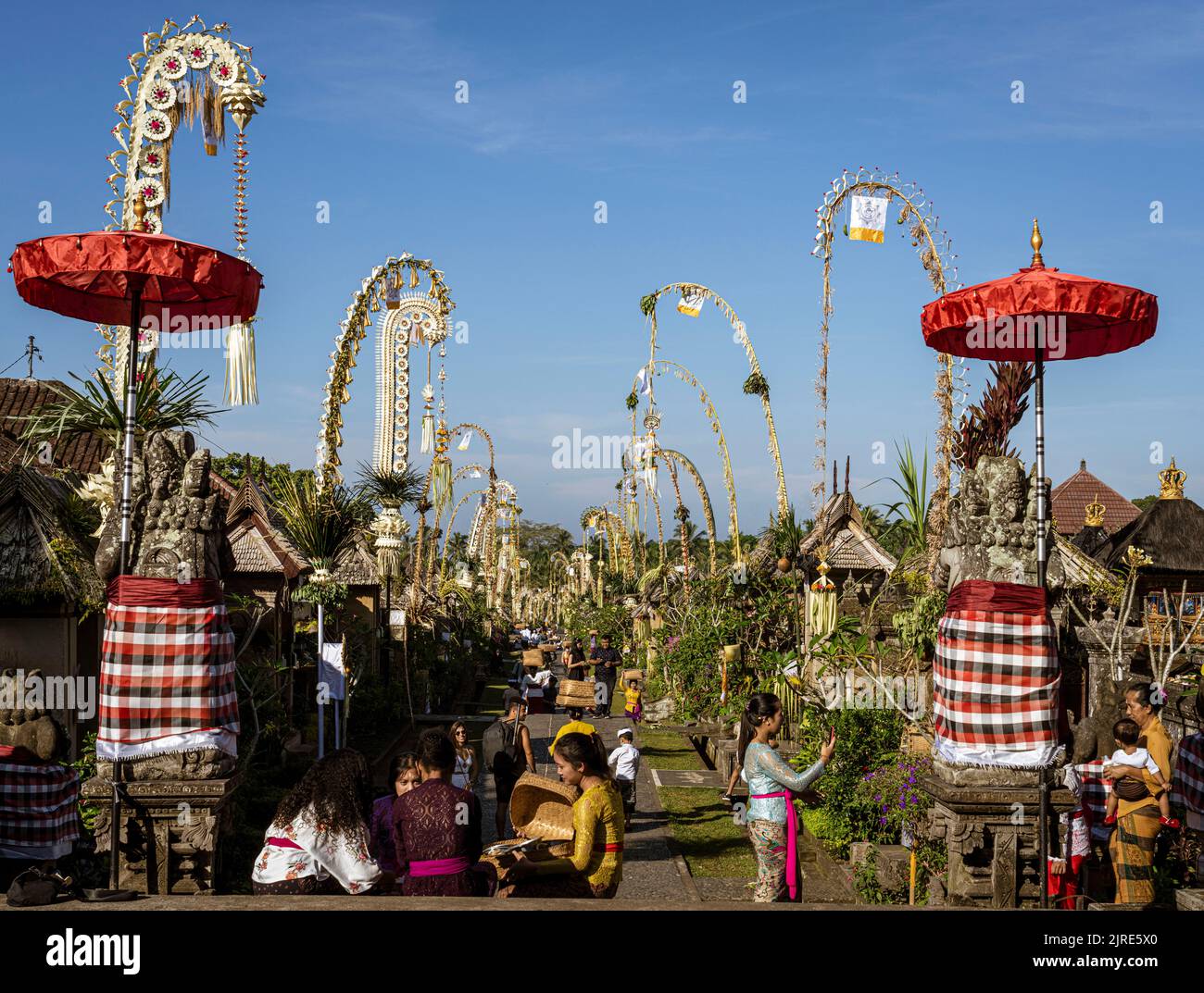 Penjors werden für 7 Tage zum Galungan Day in Bali großgezogen. Stockfoto