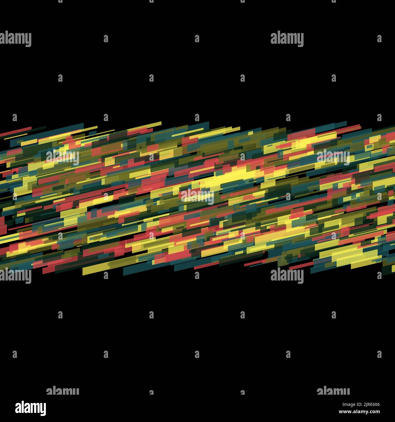 Abstrakte geometrische Geschwindigkeit Linie Multi Neon farbige Fackeln Formen und Gitter auf einem isolierten schwarzen Hintergrund in der Mitte Licht Spuren Stockfoto