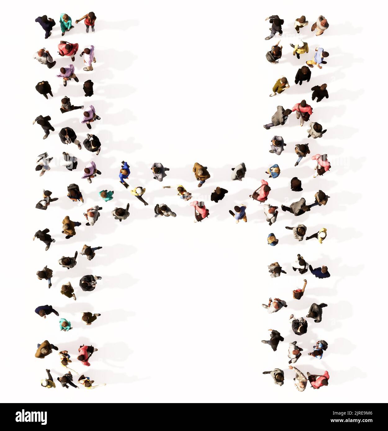 Konzept oder konzeptionelle große Gemeinschaft von Menschen bilden die Schrift H. 3D Illustration Metapher für Einheit und Vielfalt, humanitäre, Teamarbeit, Kooperat Stockfoto