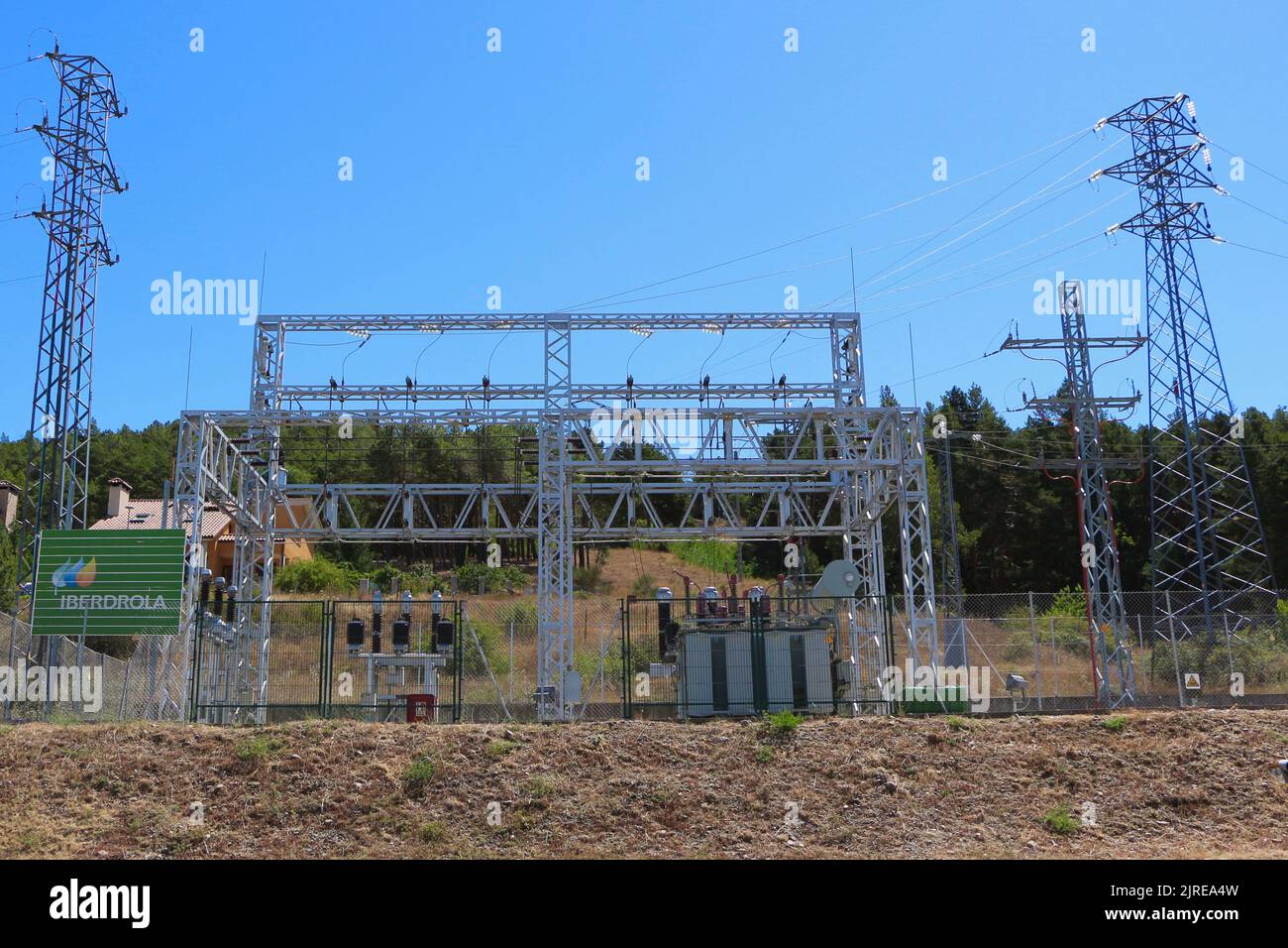 Ein neues Iberdrola-Umspannwerk Saldaña Palencia Castile und Leon Spanien Stockfoto