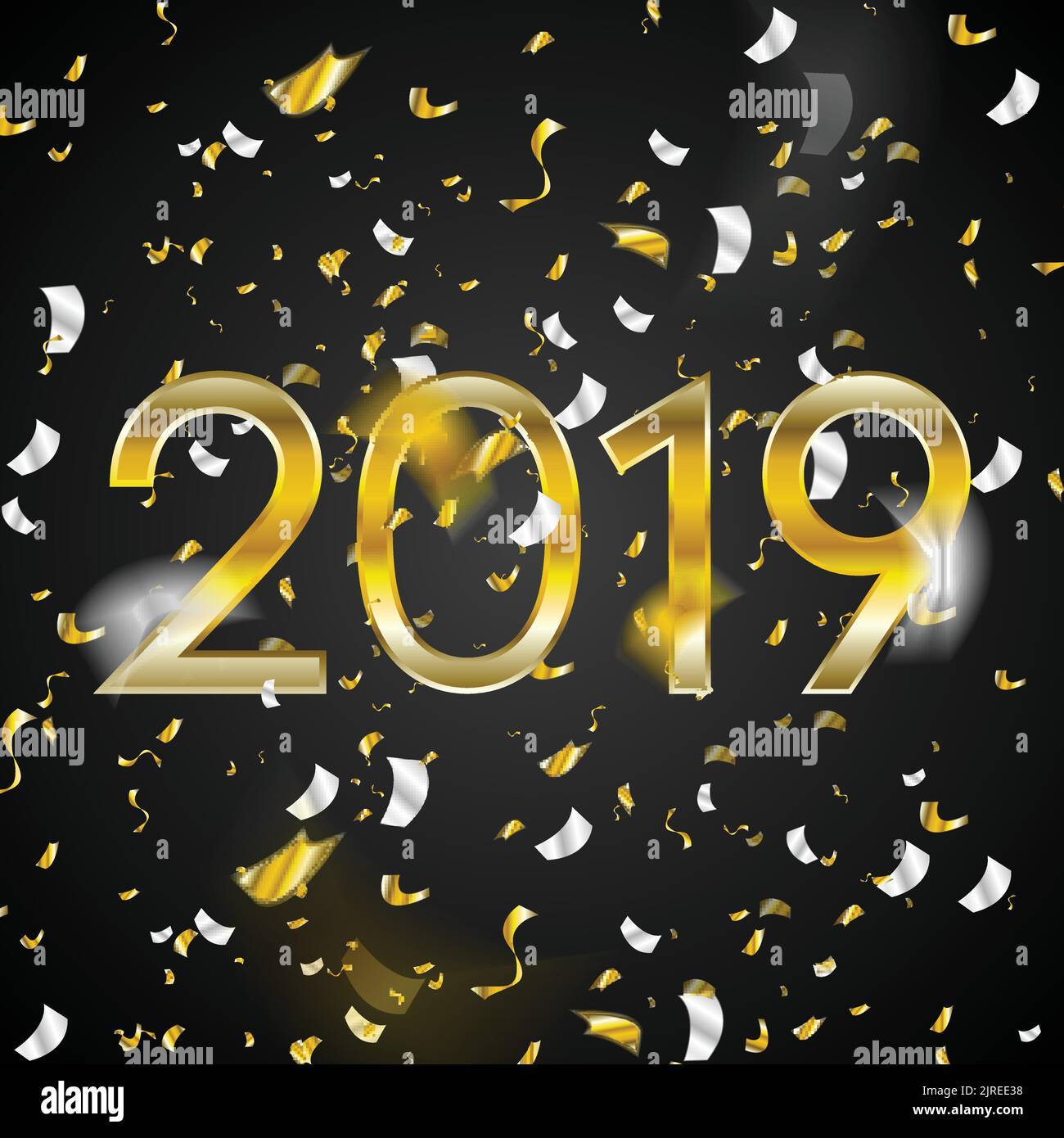 2019 goldener abstrakter weihnachtlicher Hintergrund mit Konfetti. Vektordesign Stock Vektor