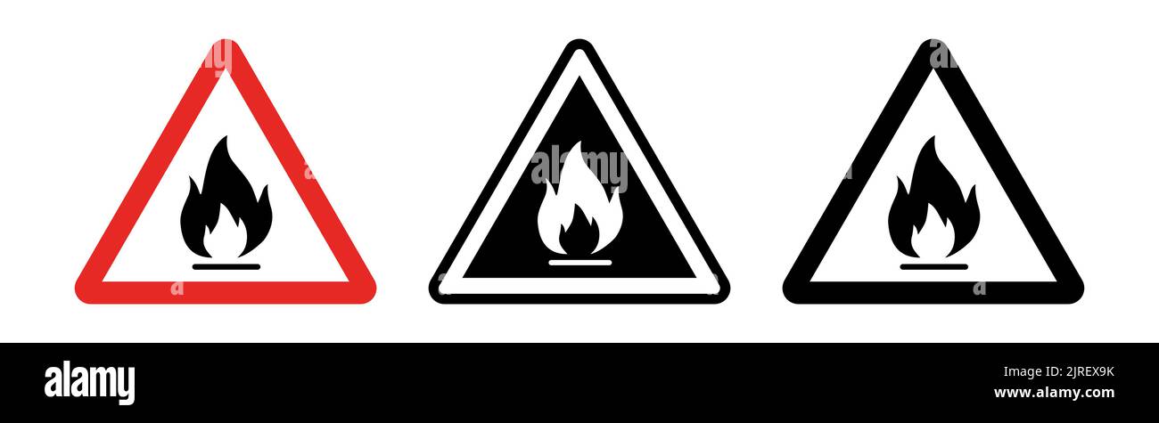 Warnschilder für entzündliche Stoffe mit Symbolen für Flammensymbole Stock Vektor