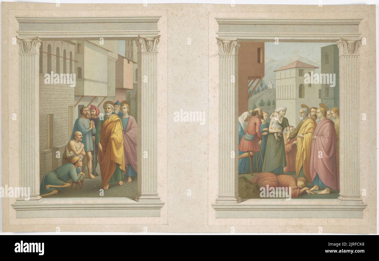 St. Peter und St. John, Heilung und Almosen geben, 1863, London, von Arundel Society, Tommaso di Ser Giovanni di Simone. Stockfoto