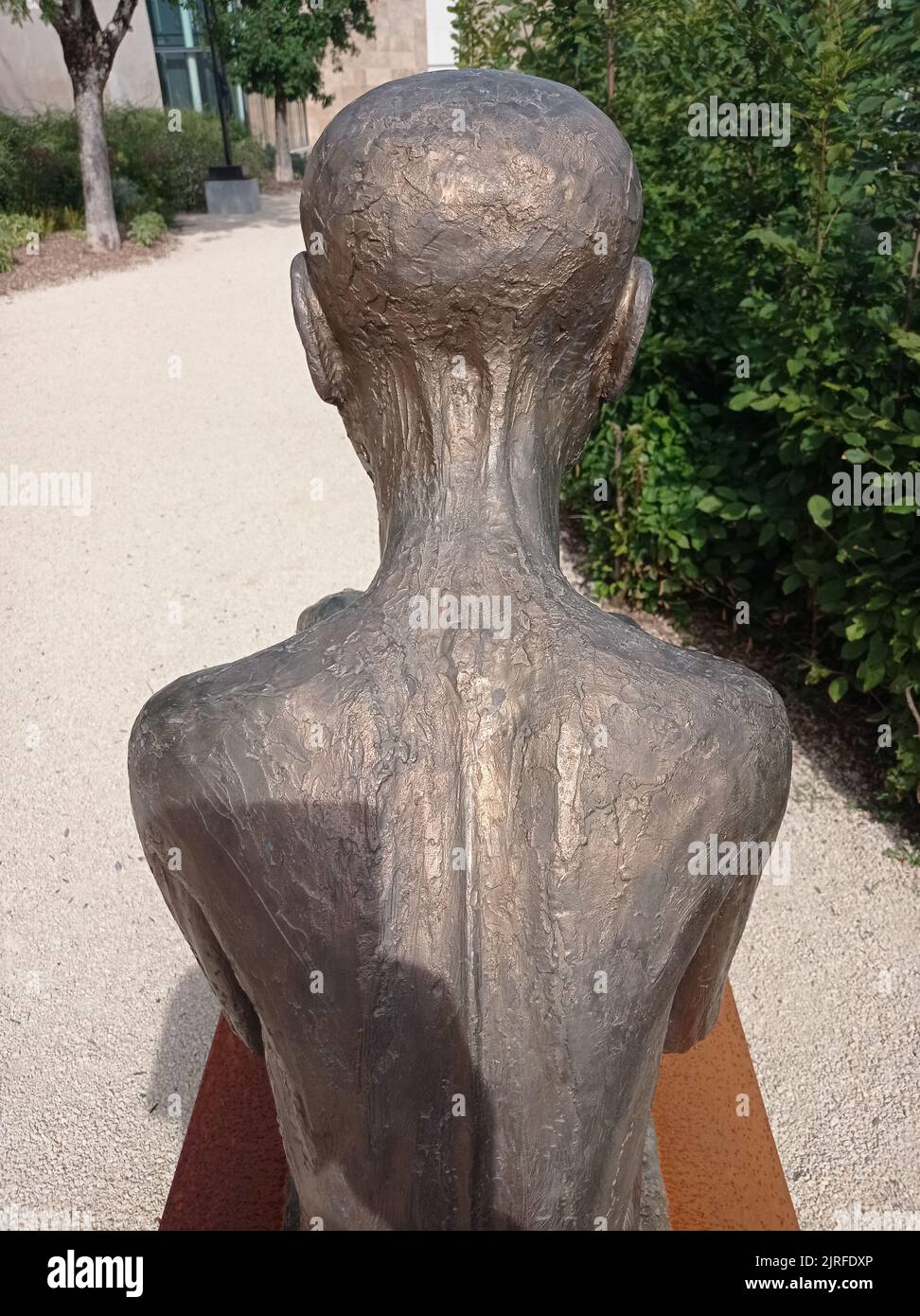 La Statue en Bronze d'un homme de dos dans un musée français. Stockfoto