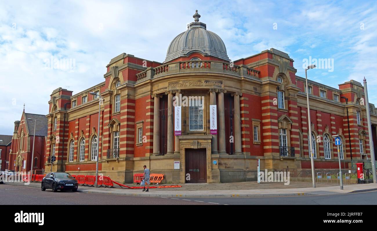 Blackpool Central Public Library Building, aus Andrew Carnegie 1911, Queen St, Blackpool, Lancs, England, UK, FY1 1PX Stockfoto