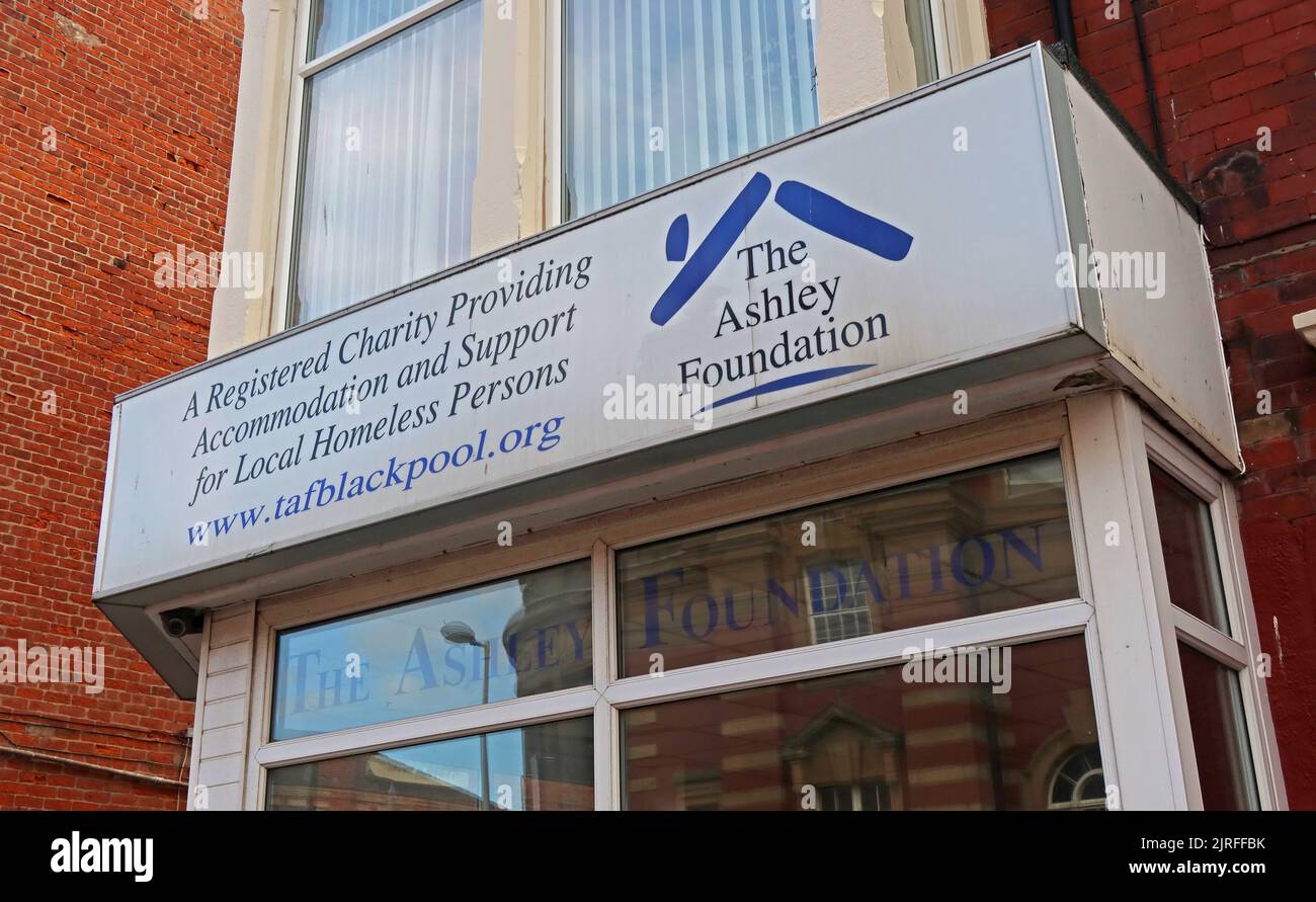 Bekämpfung der Obdachlosigkeit in Blackpool - Büro der Ashley Foundation, 81 Abingdon St, Blackpool , Lancashire, England, UK, FY1 1PP Stockfoto