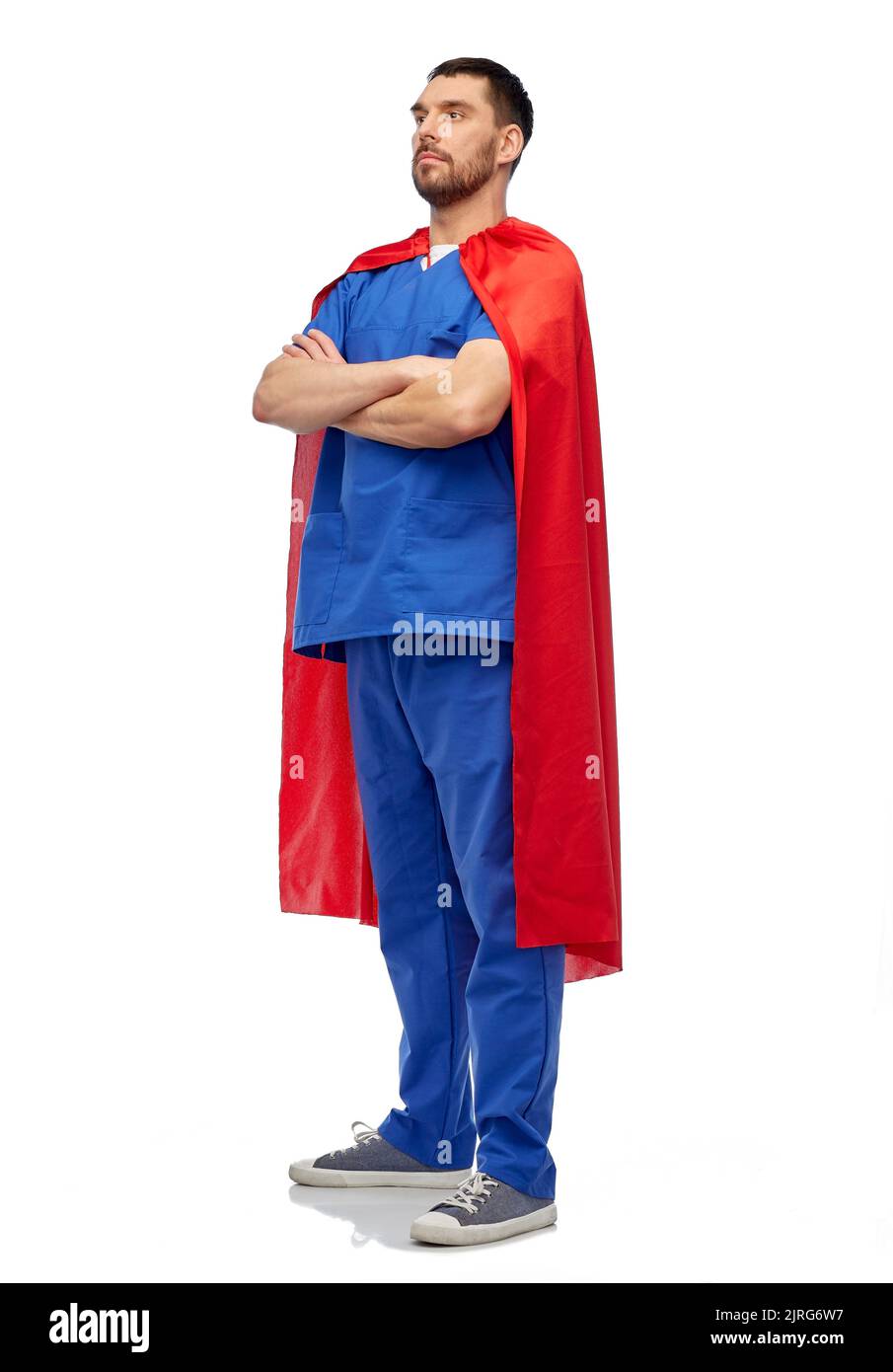 Arzt oder Krankenschwester in Superhelden Umhang Stockfoto