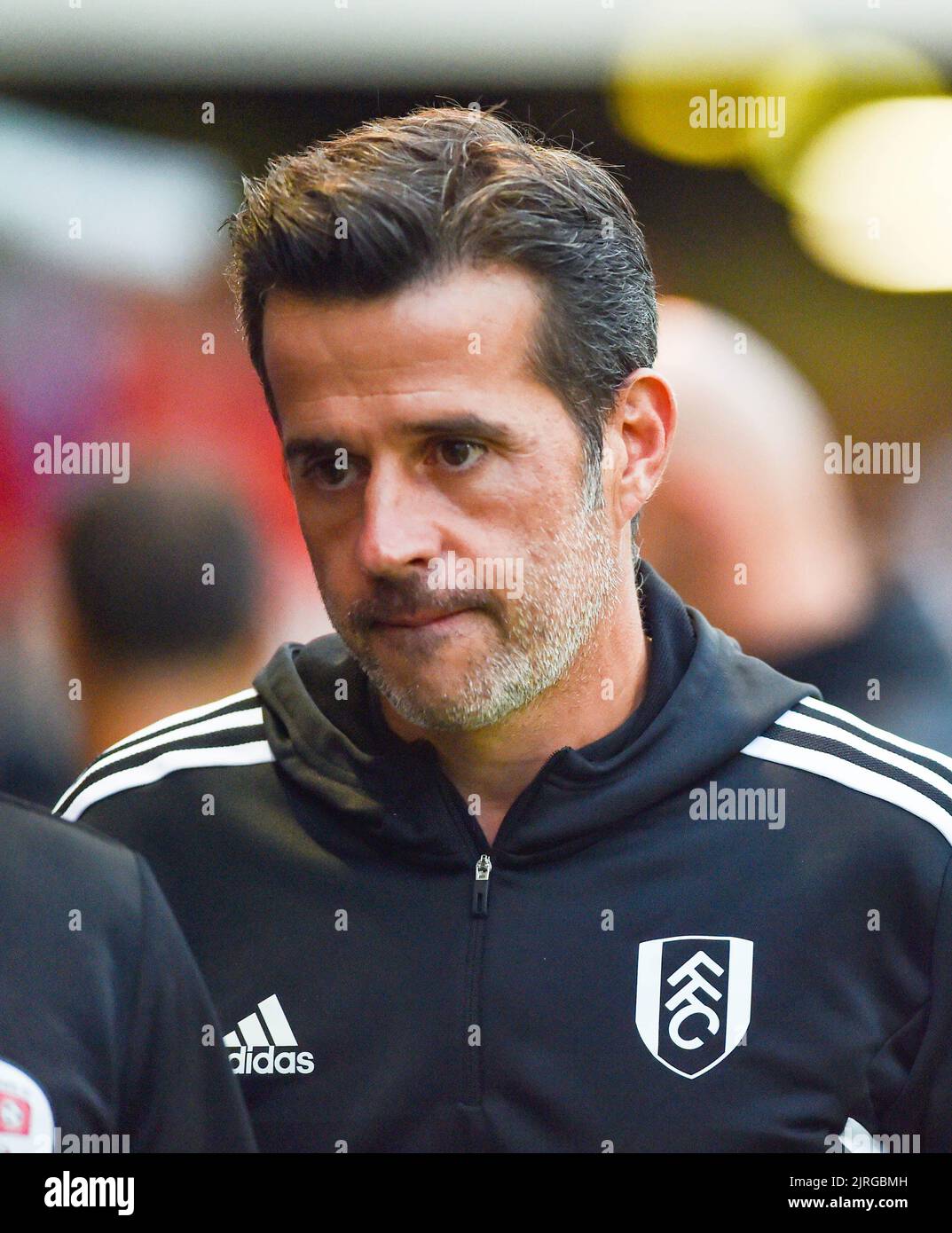 Fulham-Manager Marco Silva während des EFL Carabao Cup Runde 2-Spiels zwischen Crawley Town und Fulham im Broadfield Stadium , Crawley , Großbritannien - 23. August 2022 Foto Simon Dack / Tele Images. Nur redaktionelle Verwendung. Kein Merchandising. Für Fußballbilder gelten Einschränkungen für FA und Premier League. Keine Nutzung von Internet/Mobilgeräten ohne FAPL-Lizenz. Weitere Informationen erhalten Sie von Football Dataco Stockfoto