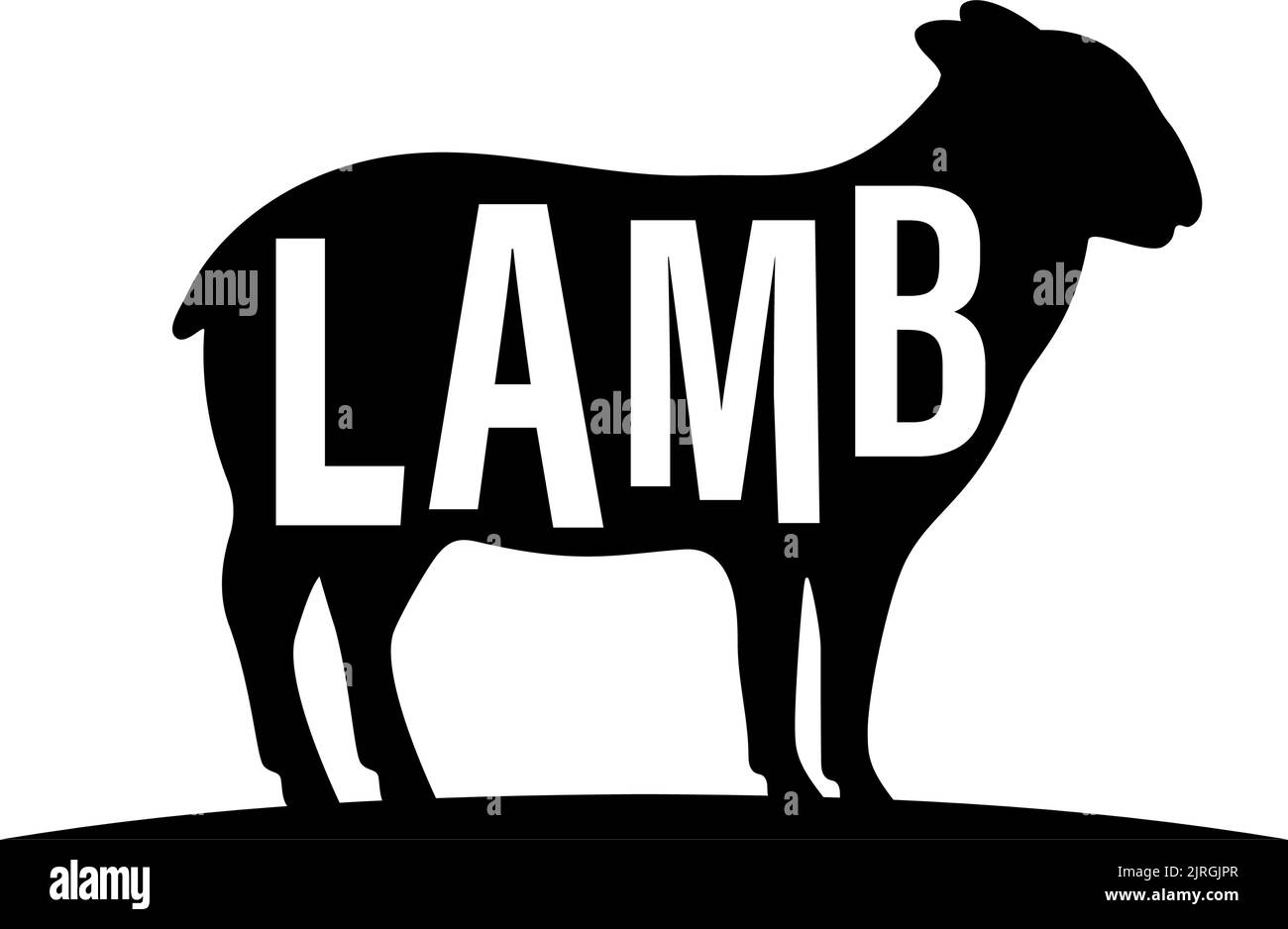 Schaf schwarze Silhouette mit Schriftzug. Schafssymbol. RAM-Silhouette. Farmtier-Symbol auf weißem Hintergrund isoliert. Stock Vektor