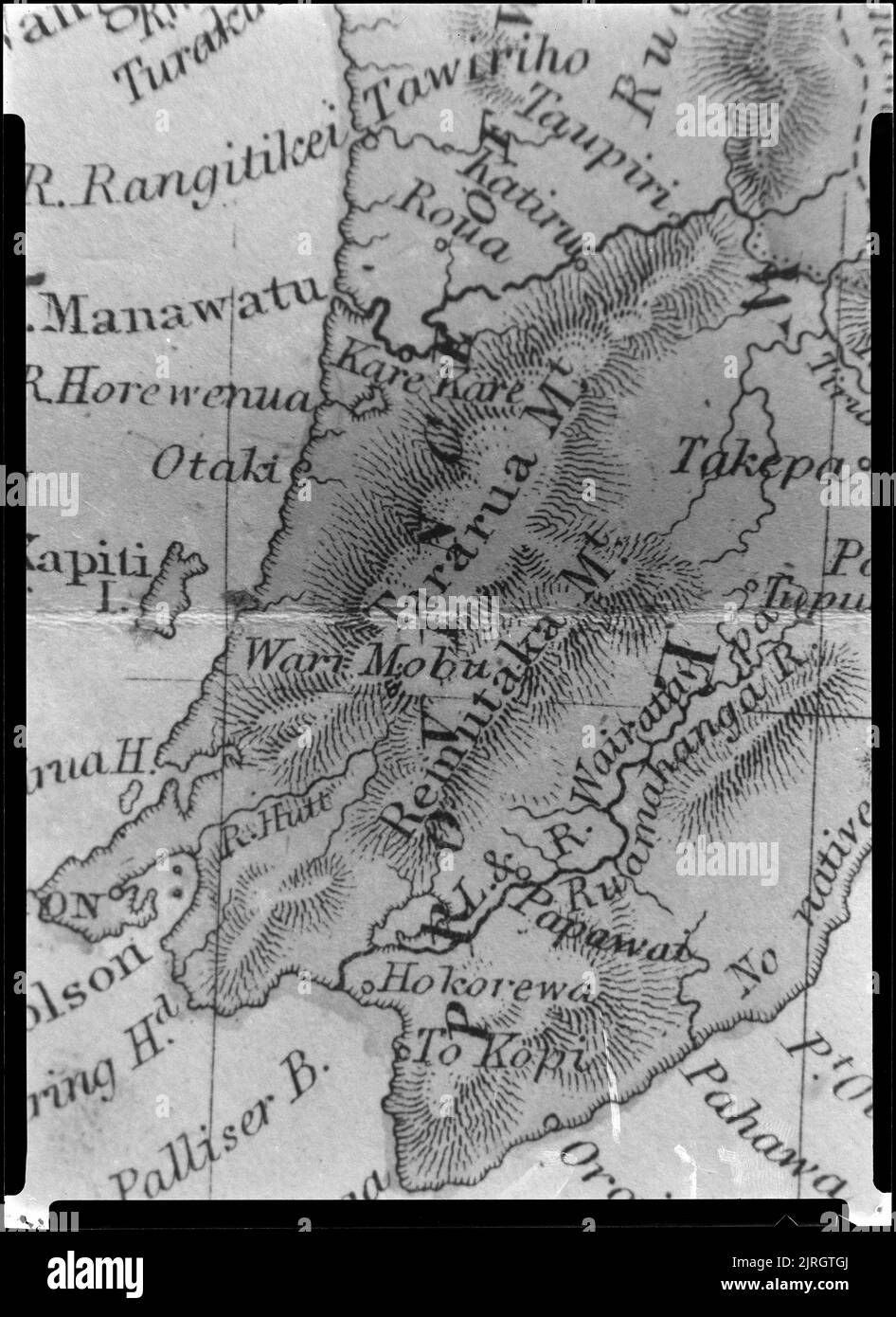 Kopie der Karte von Tararua Ranges, um 1920, Horowhenua, von Leslie ...