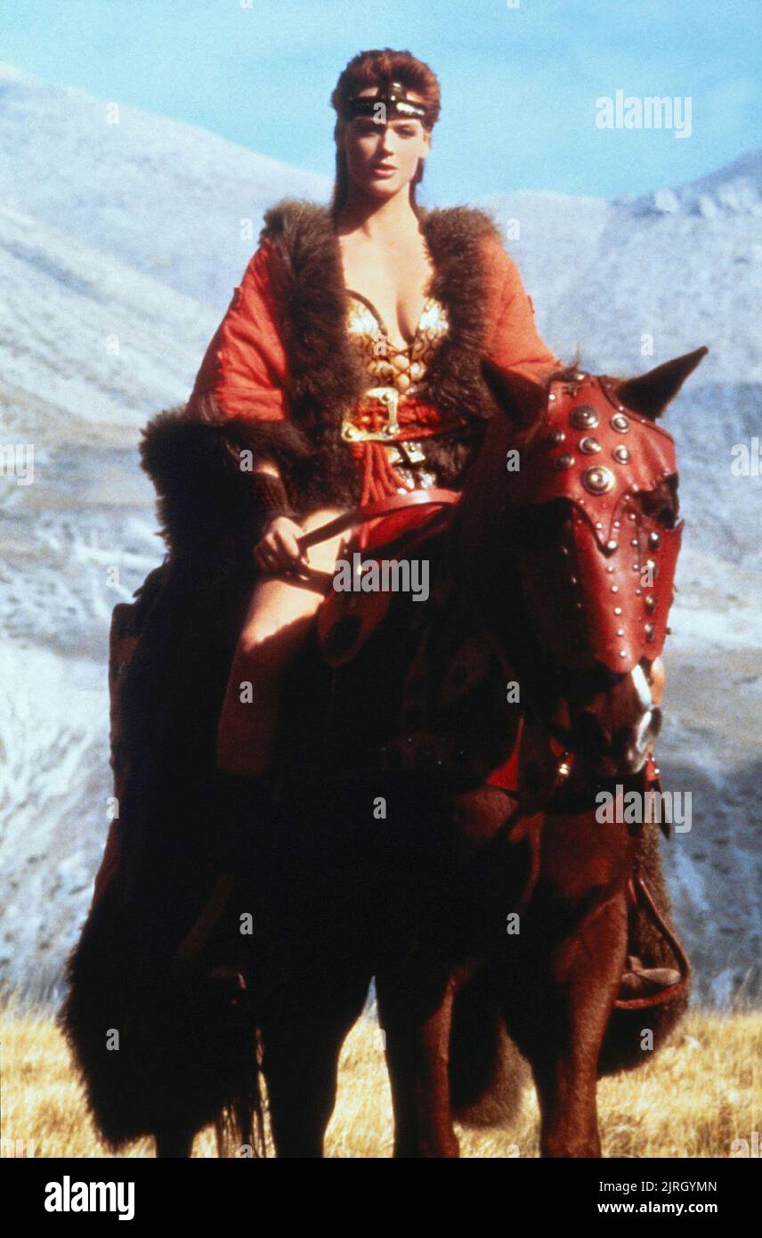 BRIGITTE NIELSEN AUF PFERD, ROTE SONJA, 1985 Stockfoto