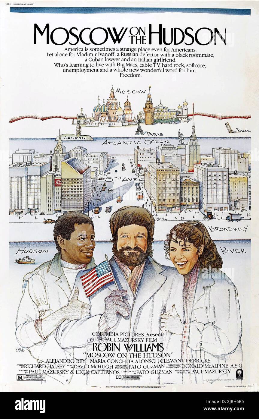 CLEAVANT KRÄNE, Robin Williams, MARIA CONCHITA ALONSO, Plakat, Moskau auf dem Hudson, 1984 Stockfoto