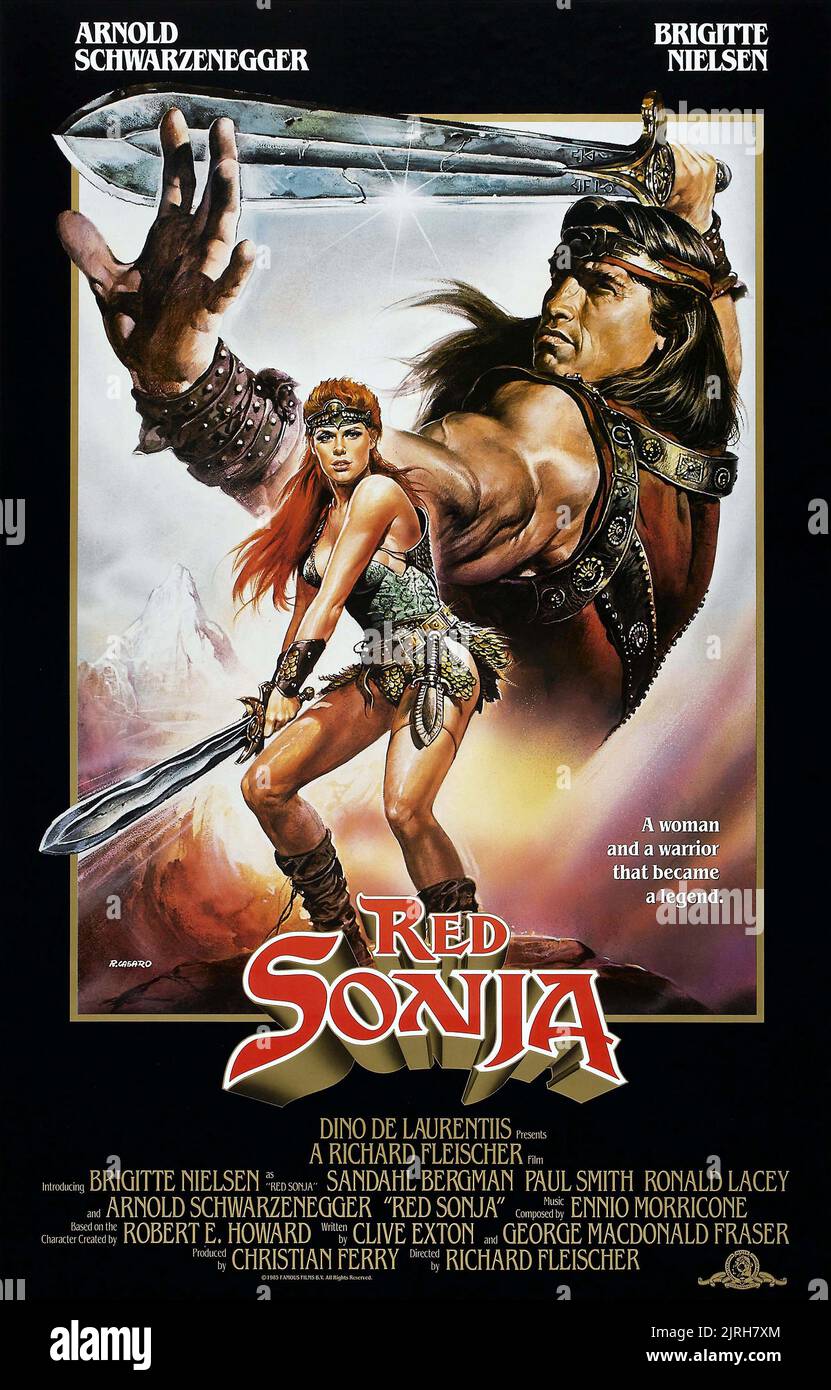 ARNOLD SCHWARZENEGGER, Brigitte Nielsen, Plakat, RED SONJA, 1985 Stockfoto