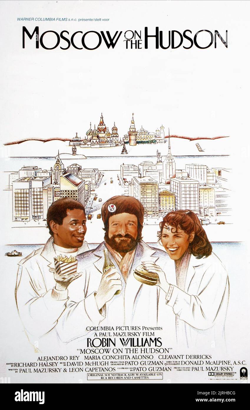 CLEAVANT KRÄNE, Robin Williams, MARIA CONCHITA ALONSO, Plakat, Moskau auf dem Hudson, 1984 Stockfoto